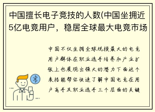 中国擅长电子竞技的人数(中国坐拥近5亿电竞用户，稳居全球最大电竞市场)