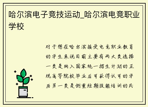 哈尔滨电子竞技运动_哈尔滨电竞职业学校